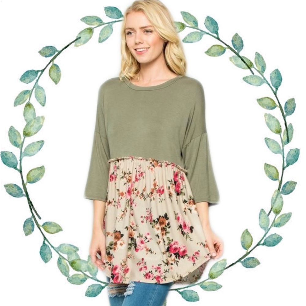 Boutique Fall Boho Bohemian Tunic Top with Floral